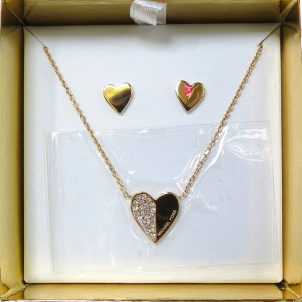 MICHAEL KORS Gold Heart Necklace & Earring Set